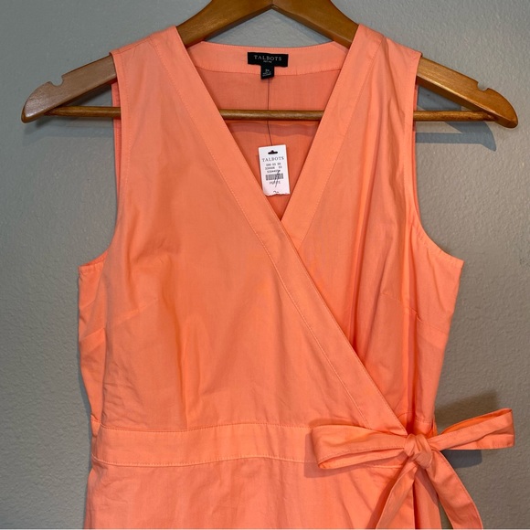 NWT Talbots Petite Coral V-Neck Poplin Functional Wrap Midi Dress Size 2P Preppy - Picture 5 of 16